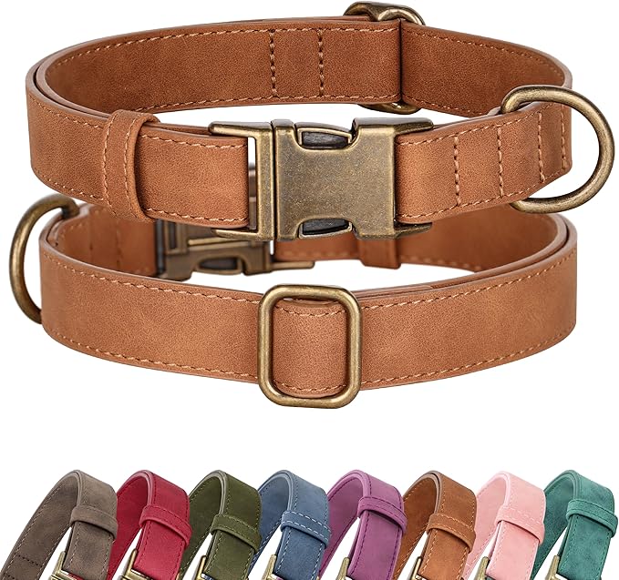 Didog Soft PU Leather Dog Collar, Stylish Quick Released Dog Collars for Medium Dogs, Easy Clean Adjustable Pet Collar for Daily Walking, Light Brown, M Fit 13-21" Neck