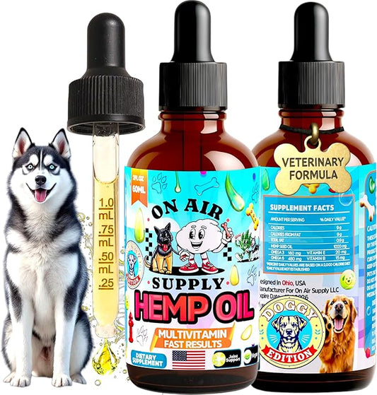 Hemp Oil for Dogs - 2FL/60ML Assists Dogs with Anxiety, Pain, Stress, Sleep, Arthritis, Seizure Relief - Supports Joint Health - Soothing Treats - Made in USA