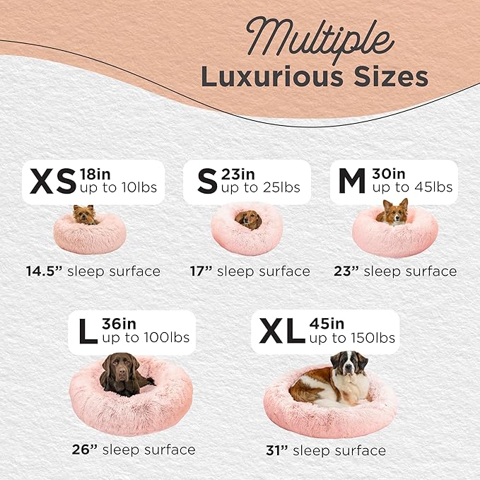 Best Friends by Sheri Original Calming Donut Dog and Cat Bed, Shag Faux Fur, Cotton Candy Pink, (30in x 30in) - Anxiety Relief for Pets Up to 45 lbs