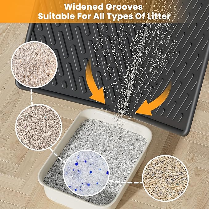 Pieviev Cat Litter Box Mat, 31"x 24" EVA Scratch Resistant Litter Trapping Mat, Easy Clean for Scatter Control, Soft on Kitty Paws, Waterproof & Urine Proof for Indoor Use, Black