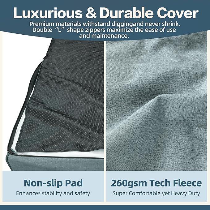 Sytopia XXL Memory Foam Dog Bed, 7 Inch Thick Extra Large Orthopedic Couch for Senior Dogs Over 100 Pounds, Water Resistant and Washable Cover, Liner, Light Blue