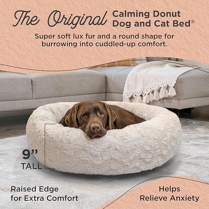 Best Friends by Sheri The Original Calming Donut Dog Bed – Washable Plush Pet Bed for Large Breeds up to 100 lbs, Lux Faux Fur, Oyster, Large (36" x 36")