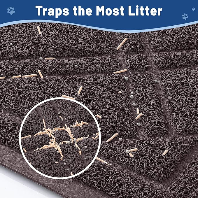 Smiry Cat Litter Box Mat 47x32, Non-Slip Water Resistant Litter Trapping Mat, Easy Clean Less Waste and Urine-Locking Cat Carpet for Indoor, Brown