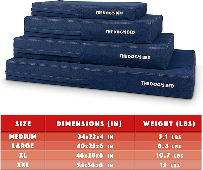 The Dog’s Bed Orthopedic Memory Foam Dog Bed, Large Blue Denim, Pain Relief for Arthritis, Hip & Elbow Dysplasia, Post Surgery, Lameness, Supportive, Waterproof Washable Cover, Veterinary Approved