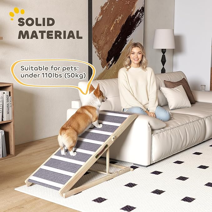 PawHut Dog Ramp for Couch, Foldable Pet Ramp for Small to Large Dog, 4 Adjustable Height from 16" to 23.5", Pet Steps with Non-Slip Carpet for Bed and Sofa
