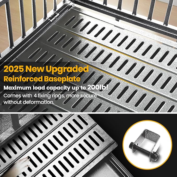 Oranland 38 inch Heavy Duty Indestructible Dog Crate,2025 New Upgraded Reinforced Baseplate for Large Dogs,XL Dog Crate for High Anxiety Dogs/Max Load Capacity 200lbs/Double Door with Wheels（Silver）