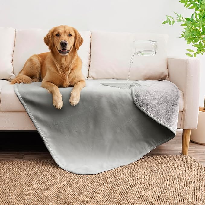 Waterproof Dog Blanket for Medium Dogs, Leak Proof Pet Throw Couch Blankets Reversible Sofa Bed Furniture Protector Machine Washable-30 x40,Lightgrey+Darkgrey
