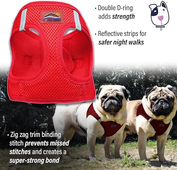 Doggie Design Dog Harness - No Choke Dog Harness, Dog Vest, Mesh Polyester, Pet Harness, Simple Step in and Go Design, Harness for Dog - Red, Large