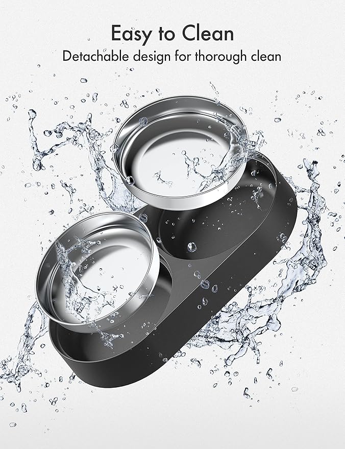 PETLIBRO Pet Food Splitter with Stainless Steel Bowls, Automatic Cat Feeder Bowls for Two Cats or Dogs, Suitable for PETLIBRO Automatic Cat Feeder PLAF005, PLAF006, PLAF103, PLAF203 Black