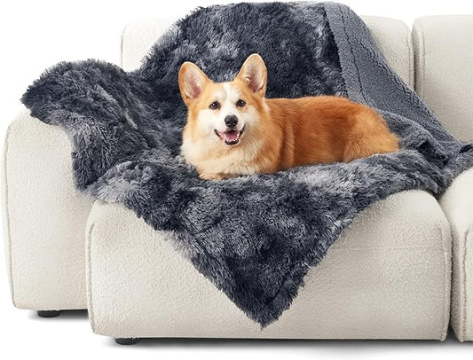 Bedsure Waterproof Dog Blankets for Medium Dogs Washable - Cat Blanket for Couch Protector Long Faux Fur, Calming Soft Reversible Throw Furniture Protection for Puppy Pet, 30"x40", Tie-dye Grey