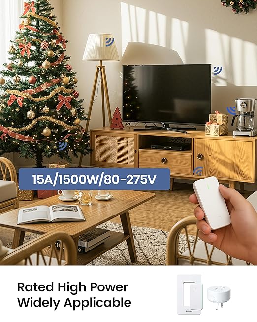 Remote Control Outlet Plug Switch, Buckle Design & Removable Wireless Light Switch, 300 ft, 15A/1500W, Programmable, for Household Appliances(3 Pack)