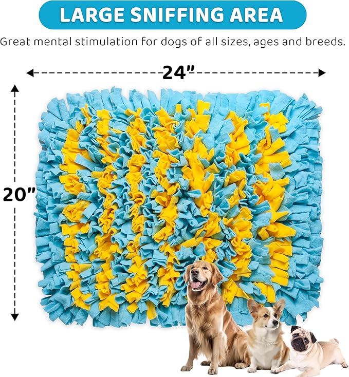Snuffle Mat for Large Dogs, Slow Feeder Foraging Dog Toy for Stress Relief & Smell Training, Interactive Enrichment to Keep Dogs Busy, for Puppy/Medium/Large Breed, 24x20 Inches