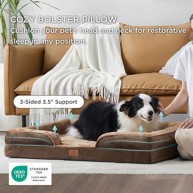 Bedsure Orthopedic Dog Bed for Extra Large Dogs - XL Washable Dog Sofa Beds Large, Supportive Foam Pet Couch Bed with Removable Washable Cover, Waterproof Lining and Nonskid Bottom, Brown