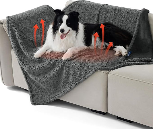 Bedsure Self Warming Blanket for Extra Large Dogs - XL Cat Waterproof Blanket Washable for Couch Protection, Sherpa Fleece Puppy Blanket, Soft Plush Reversible Throw Furniture Protector, 50x60, Grey