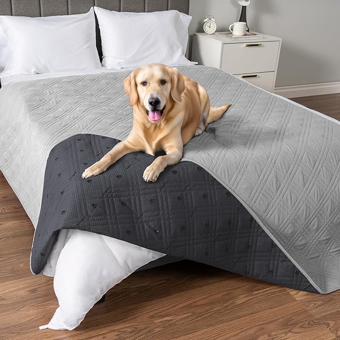 PetAmi Waterproof Bed Cover for Dogs, Pet Blanket Couch Cover, Reversible Furniture Cover Sofa Protector for Pet Cat Bed, Washable Dog Blanket for Seat, 102x82 Light Gray