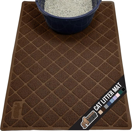GORILLA GRIP Cat Litter Box Mat, 47x35, Water Resistant, US Designed Kitty Litter Trapping Mats, Easy to Clean, Scatter Control, Less Mess and Clean Floors, Kitten Supplies for Indoor Cats, Brown