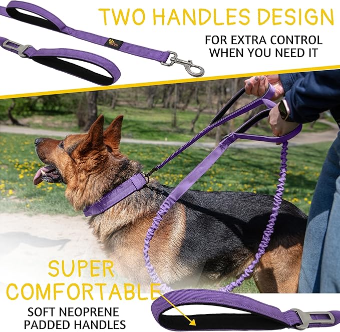 ADITYNA Tactical Bungee Dog Leash 6ft-7.5ft - Shock Absorbing Lead with 2 Padded Handles, Metal Clasp, Car Seatbelt - Heavy Duty No Pull for Medium, Large & XL Breeds