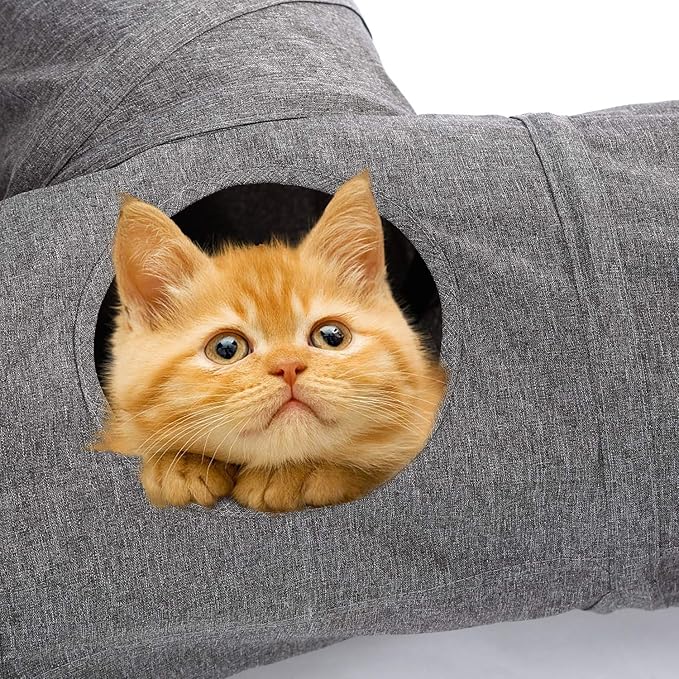 Ownpets Cat Tunnel, 3 Way Collapsible Kitty Tunnel 47 inch Long Cat Tube with Plush Ball & Feather Toy, Cat Play Tunnel for Indoor Cat, Kitten, Rabbit