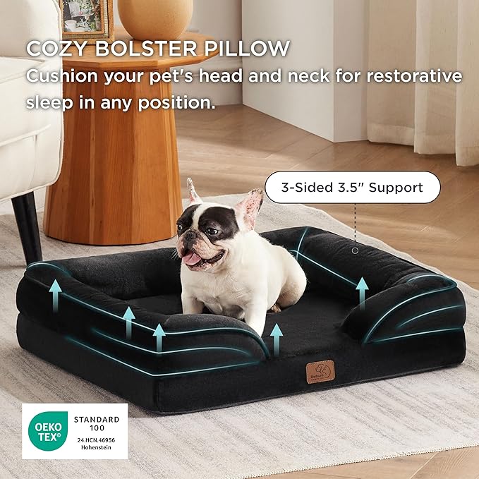 Bedsure Orthopedic Dog Bed Medium Size Dogs - Washable Medium Dog Cat Bed Waterproof, Comfort Pet Couch Sofa with Washable Removable Cover, Pets Bed with Nonskid Bottom, Black, 28"