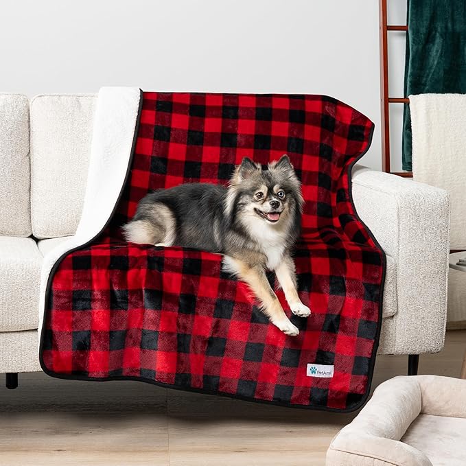 PetAmi Waterproof Dog Blanket Sherpa Fleece, Pet for Medium Large Dogs, Reversible Cat Throw Bed Couch Sofa Furniture Protector, Soft Plush Microfiber (X-Large 60x80, Checker Red) Checkered Red