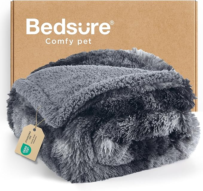 Bedsure Waterproof Dog Blankets for Large Dogs - Cat Blanket for Couch Protector Washable Long Faux Fur,Calming Soft Reversible Throw Furniture Protection for Puppy Pet, 50"x60", Tie-dye Grey