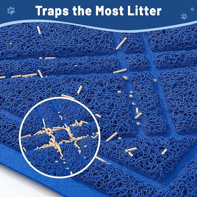 Smiry Cat Litter Box Mat 36x24, Non-Slip Water Resistant Litter Trapping Mat, Easy Clean Less Waste and Urine-Locking Cat Carpet for Indoor, Blue