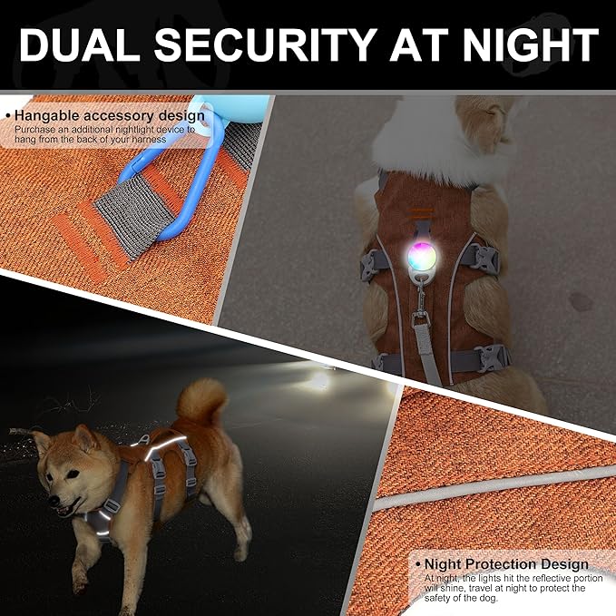 Escape Proof Dog Harness with Handle - Reflective No Pull Dog Vest, Lightweight Full Body Pet Harness Adjustable for Small Dogs Walking,Training(Orange,Chest:14-22")