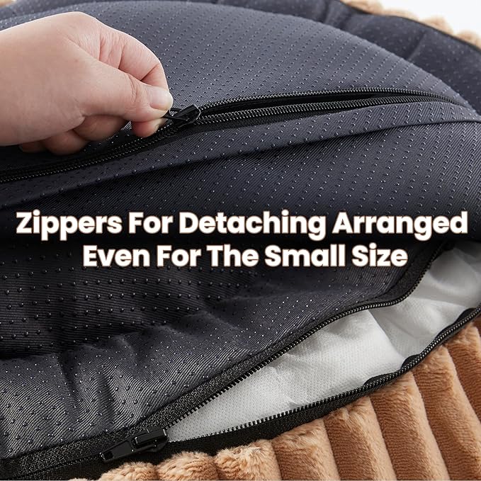 23 inches Donut Dog Bed for Small Dogs - Calming Round Puppy Bed with Removable Cover, Washable Milk Plush Faux Fur Pet Bed for Cats, Fits Pets up to 15 lbs(Brown,Small)