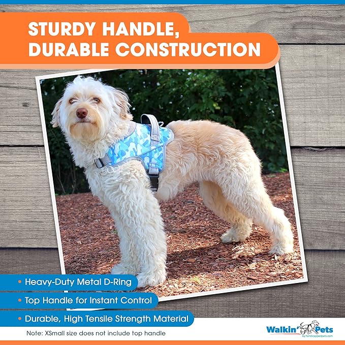 Walkin’ Warrior No Pull Dog Harness, Adjustable Straps for Custom Fit, Compatible with Dog Wheelchair, Breathable Mesh Lining for Comfort