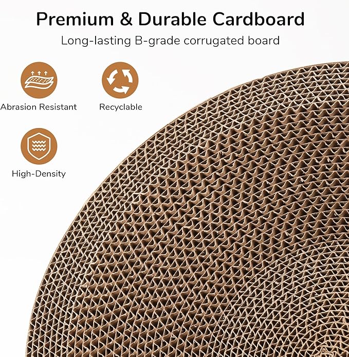 FUKUMARU 3PCS Cardboard Cat Scratcher Bed, Durable Oval Cat Scratch Bed Pads, Round Cats Scratching Board with Large Kitten Scratcher Box for Indoor Cats, Couch Sofa Furniture Protector