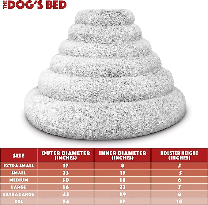 The Dog's Bed Sound Sleep Donut Dog Bed, Small Ice White Fur Calming Nest Bed, Veterinary Approved