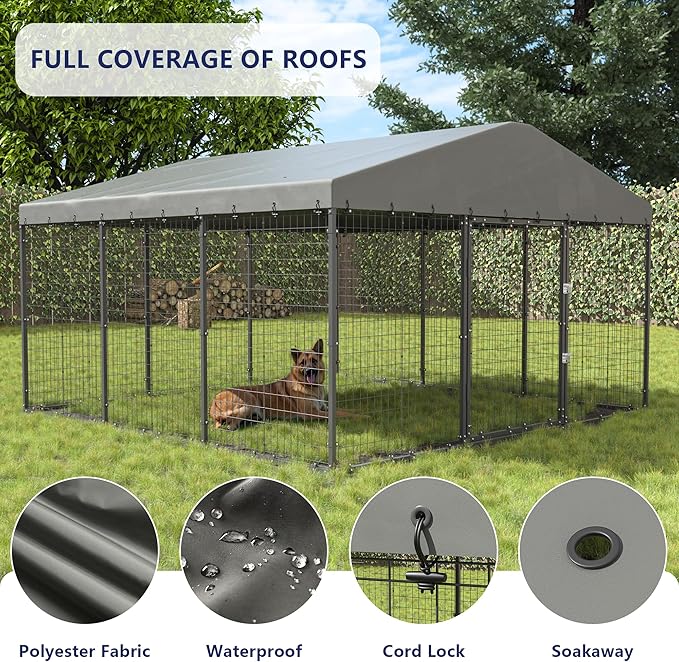 10×10×6 FT Large Outdoor Dog Kennel,Heavy Duty Dog Cage with Double Locks,Outdoor Dog Kennel with UV-Resistant Waterproof Roof Cover for Outside