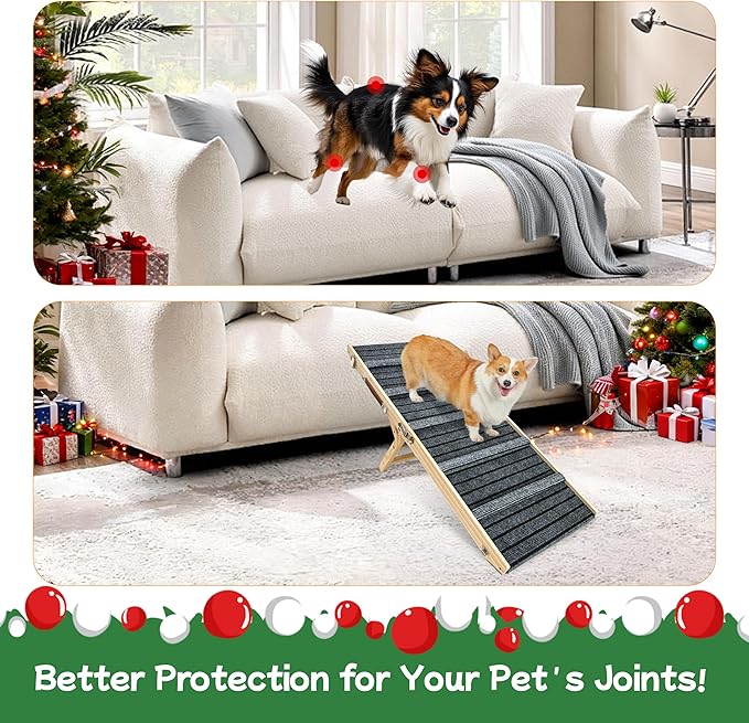 Dog Ramp for Bed-Non-Slip - Extra Wide Pet Ramp for Small Large Dogs to Get on Couch Car Wooden Foldable Dog Ramp Seamlessly Connects Platform -Hold up to 110 Pound-Adjustable, Foldable (M)