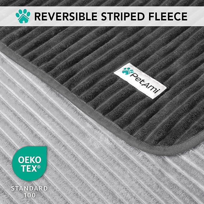 PetAmi Waterproof Dog Blanket, Leakproof Pet Blanket for Small Medium Large Dog, Reversible Furniture Bed Sofa Couch Cover Protector, Soft Striped Pet Throw for Indoor Cat, 60x80 in, Grey Light Gray