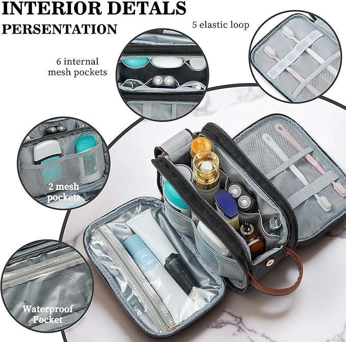 YOOLIFE Christmas Gifts for Men Women - Travel Toiletry Bag for Men | Personalized Gifts for Women Mens Friend Dad Birthday Gift, Travel Toiletries Water Resistant Dopp Kit Letter A Black