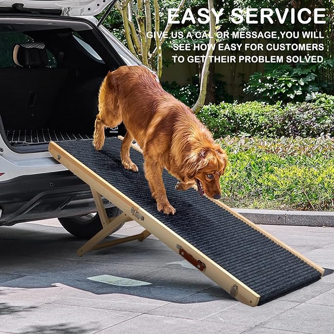 Folding Dog Ramp Safety, Wooden Adjustable Height Pet Ramps, Potable Dog Steps with Non-Slip Traction Mat, Dog Step for Bed, Dogs Stairs for SUV Car, Couch, Safe, Height Bed