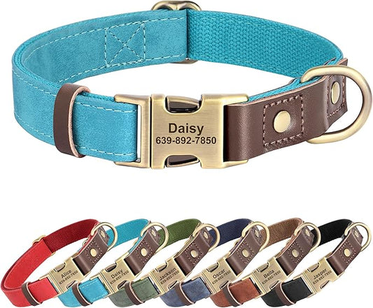 Personalized Dog Collars, Custom Soft PU Leather Dog Collar with Pet Name and Phone Number for Large Dogs, Adjustable and Durable Pet Collars with Quick Release Metal Buckle,XL(17-26")