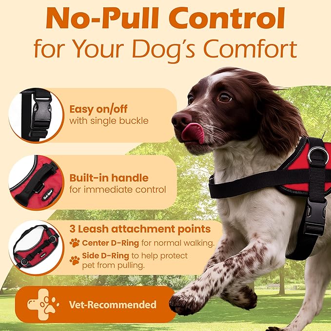 Bark Appeal Red No-Pull Dog Harness for Extra Small Sized Pets – Adjustable, Reflective Vest with 3 Leash Clips for Added Control, Easy Walks & Training – XS