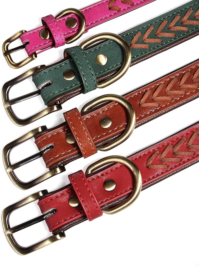 Personalized Dog Collars Custom Premium PU Leather Dog Collar with Name and Phone Number Engraved Name Plate for Small Dogs Customized Customizable Adjustable Dog Collar, Brown,S(10-12")