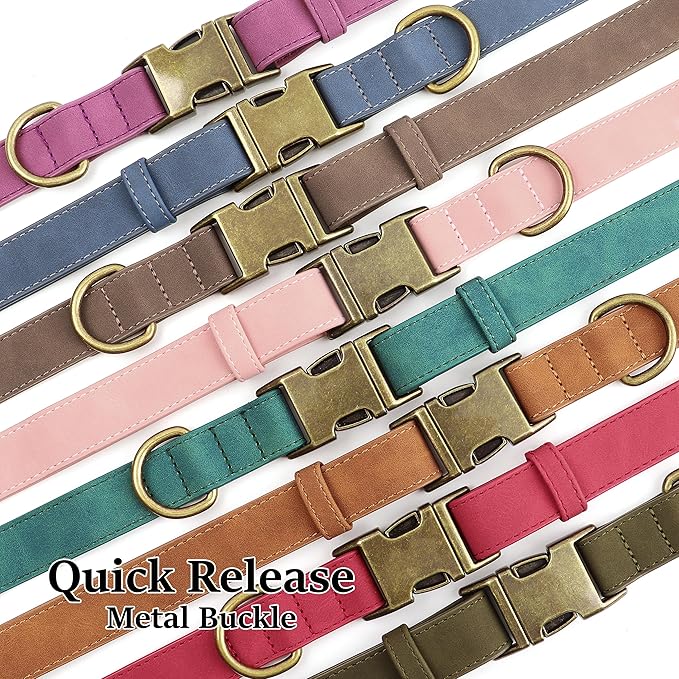 Didog Soft PU Leather Dog Collar, Stylish Quick Released Dog Collars for Small Dogs, Easy Clean Adjustable Pet Collar for Daily Walking, Brown, S Fit 10-16" Neck