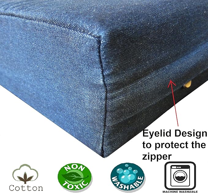 Dogbed4less Medium Large Orthopedic Heavy Duty Gel Infused Memory Foam Pet Bed, Waterproof Liner, Denim in Blue