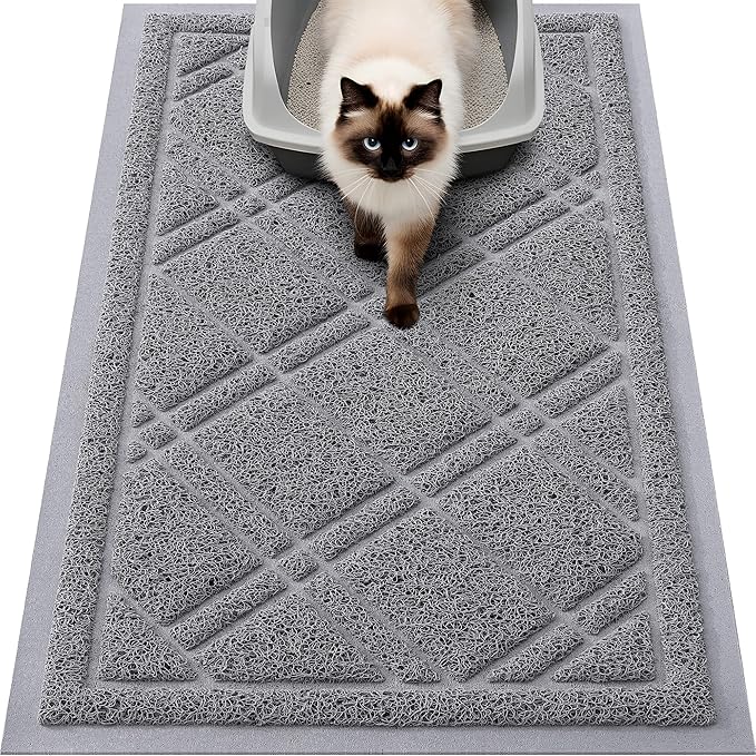 Smiry Cat Litter Box Mat 30x20, Non-Slip Water Resistant Litter Trapping Mat, Easy Clean Less Waste and Urine-Locking Cat Carpet for Indoor, Grey