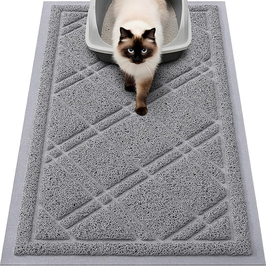 Smiry Cat Litter Box Mat 30x20, Non-Slip Water Resistant Litter Trapping Mat, Easy Clean Less Waste and Urine-Locking Cat Carpet for Indoor, Grey
