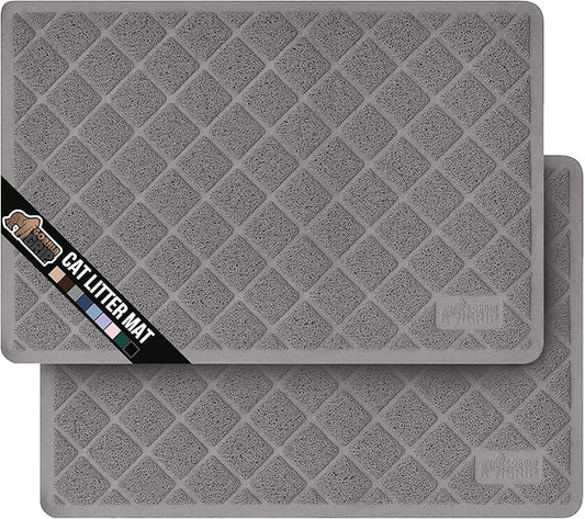 GORILLA GRIP Cat Litter Box Mat, 35x23 2 Pack, Water Resistant, US Designed Kitty Litter Trapping Mats, Easy to Clean Scatter Control, Less Mess and Clean Floors, Kitten Supplies for Indoor Cats, Gray