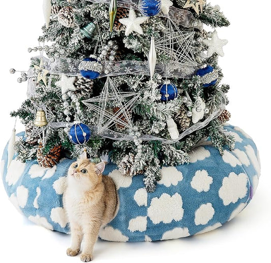 Lesure Cat Tunnel Bed for Indoor Cats - Cute Cat Donut Tunnel Toys for Small Large Cats with Washable Circle Cushion, Round Pet Peekaboo Cave Toy for Kitten/Puppy/Rabbit, Standard Cozy Clouds Blue