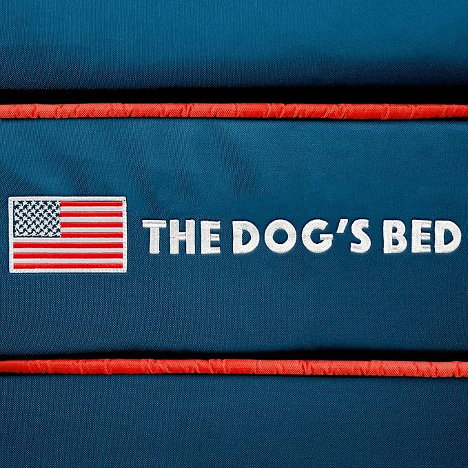 The Dog’s Bed, Large Blue Oxford with Red Trim USA Flag Dog Bed Memory Foam, Pain Relief: Arthritis, Post Surgery, Lameness, Supportive, Calming, Waterproof Washable Cover, Veterinary Approved
