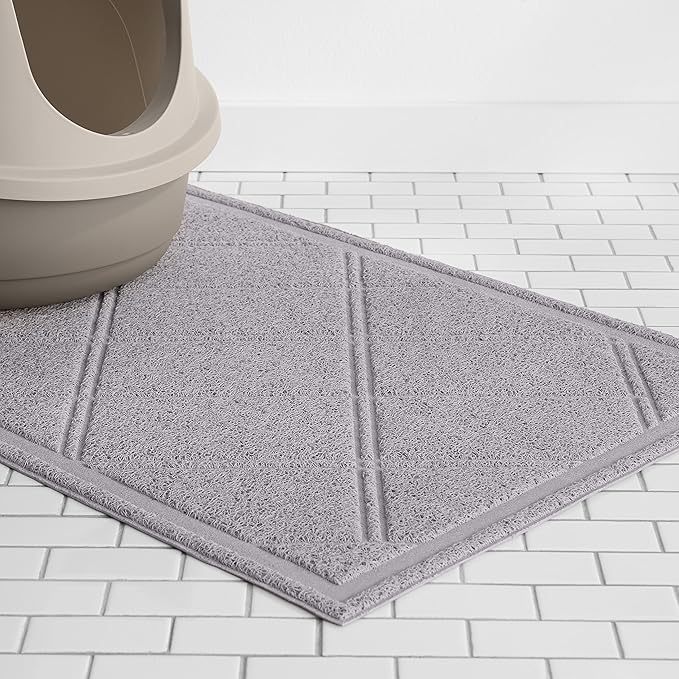 Amazon Basics Less-Mess Cat Litter Box Mat, Unscented, 24" x 35", Grey