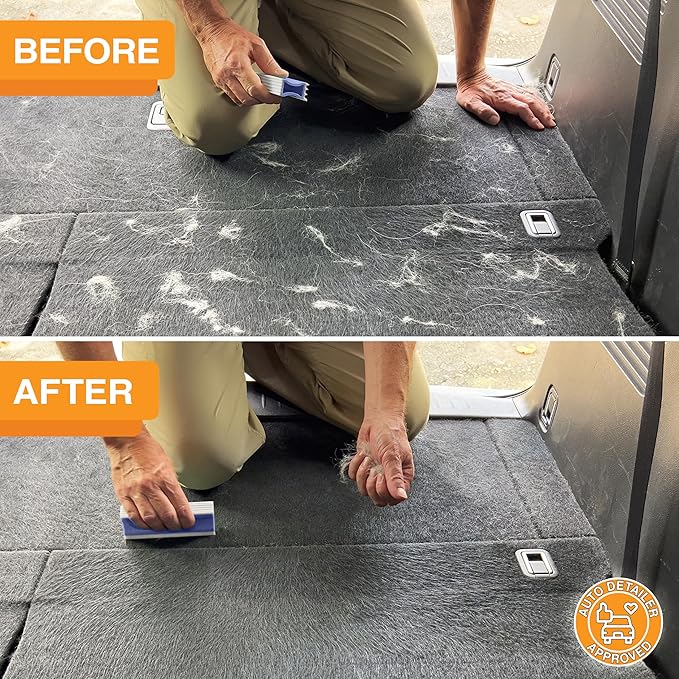 FurDozer Pet Hair Remover & Auto Detailing Tools - Cat & Dog Hair Remover for Carpets, Car Interiors, Couches, Bedding, & Pet Furniture (Purple, (2 Pack) - X3 PRO)