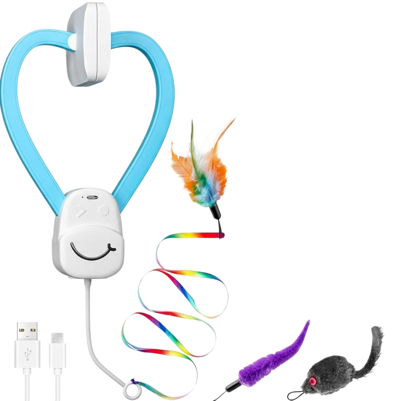 Interactive Cat Toys for Indoor Cats,Automatic String Feather Wand Teaser Enrichment Toy,USB-Rechargeable,Safe Self Play Chase Exercise,Hanging Cat Door Frame Toy for Bored Indoor Adult & Kitten Cats